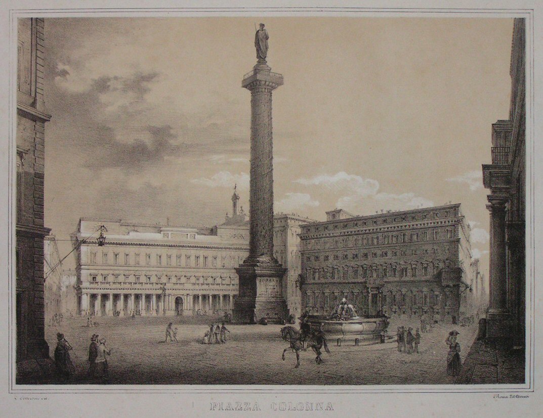 Lithograph - Piazza Colonna - 